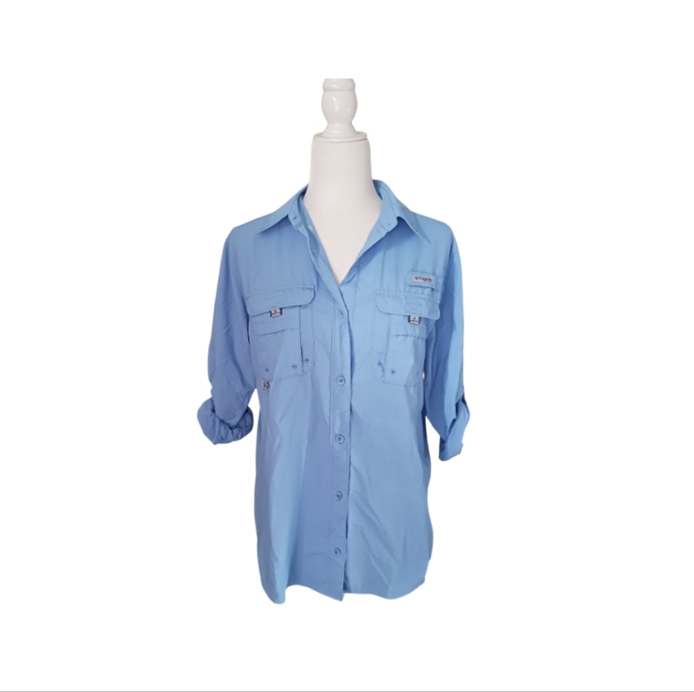 Columbia Womens Blue PFG Shirt, Long Sleeve, Vented back, Size Medium